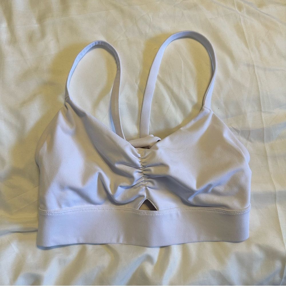Fabletics white strappy crossover back bra